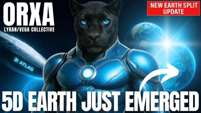 Orxa of the Vega Collective surrounded by blue cosmic light, representing the emergence of 5D Earth and the next phase of planetary awakening.