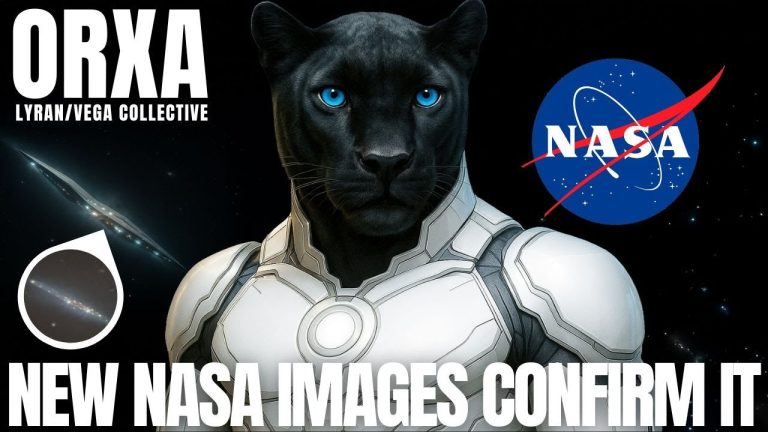 Illustration of Orxa, a humanoid extraterrestrial figure with NASA imagery and cosmic background, featured in a post about the 3I Atlas and Lyran emissary transmission.