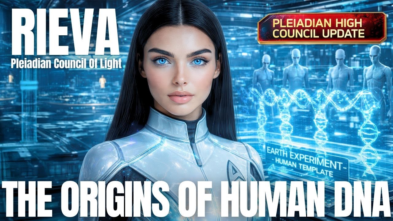Pleiadian transmission hero image showing advanced star woman in a crystalline blue DNA field with circuit patterns, titled “The Origins of Human DNA,” introducing a starseed teaching on Earth’s true human origins, multi-lineage galactic DNA, bloodline enslavement architecture, timeline resets, and the return of the sovereign human blueprint.