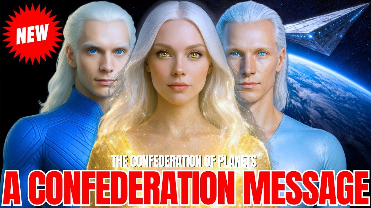 Thumbnail for “2026 Starseed Acceleration Survival Guide – How Radical Presence, Nervous System Mastery and Emotional Alchemy Unlock Your True Power Now,” showing three luminous Nordic-style extraterrestrial Confederation beings (Zii and allies) in front of a starfield and spacecraft, with a bright red banner reading “A CONFEDERATION MESSAGE” and a “NEW” badge, designed as a YouTube-style cover image for a channeled Galactic Federation / starseed transmission.