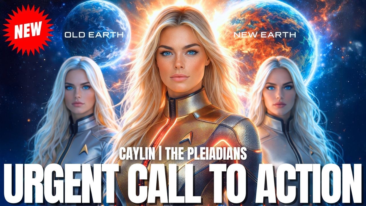 Radiant cosmic feature graphic showing three luminous Pleiadian-style feminine figures standing before glowing planets and swirling blue-gold galactic light. Bold white text across the bottom reads “URGENT CALL TO ACTION,” emphasizing urgency, Starseed activation, and spiritual mission. The image conveys solar flash preparation, New Earth grid anchoring, disclosure readiness, and higher-dimensional guidance.