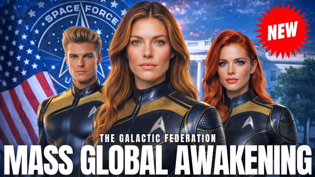 Free Energy & Zero-Point Energy 10 | Galactic Federation of Light | The Campfire Circle A cinematic 16:9 “Mass Global Awakening” graphic showing three serious, uniformed space-force style figures in the foreground with a U.S. flag and cosmic-tech backdrop behind them. Bold headline text reads “MASS GLOBAL AWAKENING,” with smaller subtitle text across the center and a red “NEW” badge in the top-right corner. The overall tone is dramatic, futuristic, and disclosure-themed, suggesting imminent revelations, coordinated leadership shifts, and a turning-point moment for humanity.