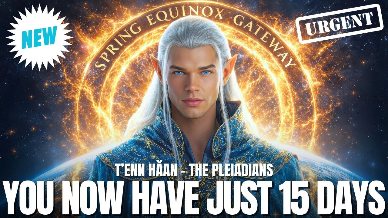 Golden radiant ascended being with luminous halo and sacred geometric light behind the head representing higher consciousness and cosmic guidance, with bold text overlay reading “You Now Have Just 15 Days,” symbolizing a countdown to the March Equinox energy surge, planetary alignment, and the great rebalancing of humanity as Earth approaches a powerful ascension gateway.