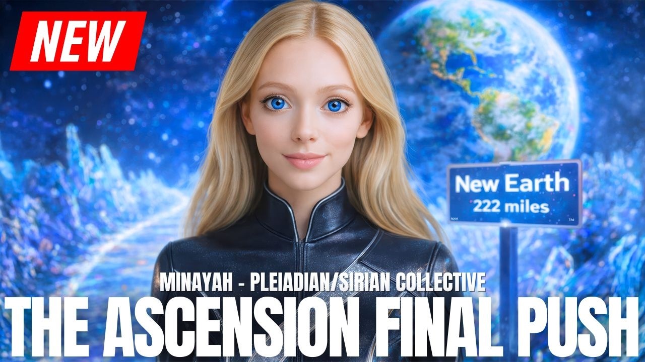 តួអង្គ​ស្រី​សក់ទង់ដែង​ក្នុង​ឈុត​កអាវ​ពណ៌​ខ្មៅ​ឈរ​នៅ​ពីមុខ​ផ្ទៃខាងក្រោយ​លោហធាតុ​ពណ៌​ខៀវ​ភ្លឺ​ចែងចាំង ជាមួយ​ផែនដី​នៅ​ពីលើ​ស្មា ពពក​ភ្លឺ​ចែងចាំង និង​ថាមពល​ពន្លឺ​ព័ទ្ធជុំវិញ​នាង ជាមួយនឹង​អក្សរ​ចំណងជើង​ដិត​ដែល​អាន​ថា "ការ​រុញច្រាន​ចុងក្រោយ​នៃ​ការ​ឡើង​ឋានសួគ៌" និង​ស្លាក​ពណ៌​ក្រហម "ថ្មី" នៅ​ជ្រុង​ខាងលើ។ រូបភាព​នេះ​បង្ហាញ​ពី​ការ​ភ្ញាក់រឭក​ខាង​វិញ្ញាណ ថាមពល​នៃ​ការ​ផ្លាស់ប្តូរ​ចុងក្រោយ ភាព​ស្ងប់ស្ងាត់​ខាងក្នុង និង​ដំណាក់កាល​បិទ​នៃ​ការ​ឡើង​ឋានសួគ៌។.