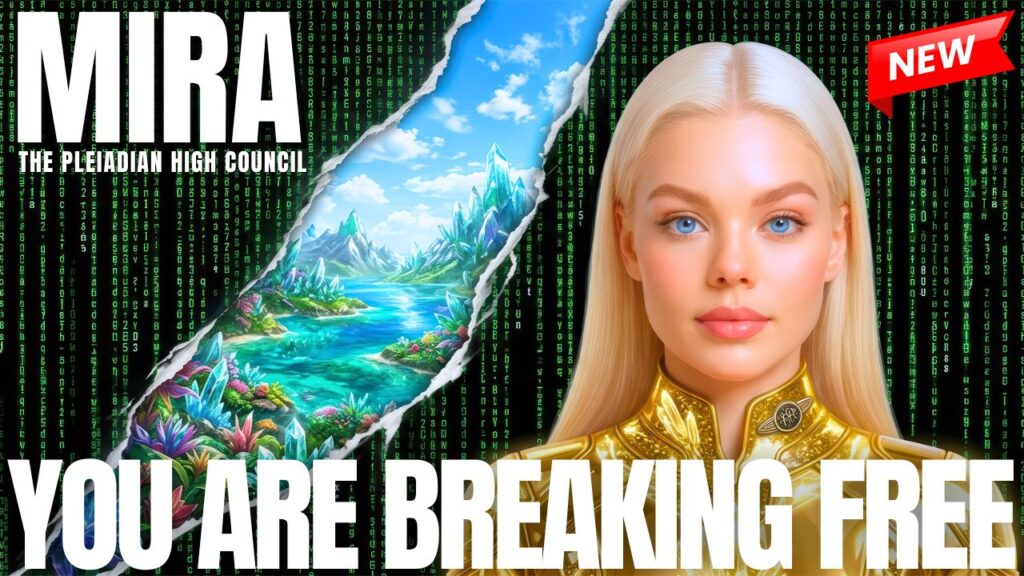 Sary ara-panahy 16:9 mampiseho an'i Mira avy amin'ny Filankevitra Ambony Pleiadianina manana volo blond mamirapiratra, tarehy volamena tony, ary sarin'ny planeta mamirapiratra toy ny Tany eo akaikiny. Ny soratra matevina dia mamaky hoe "MIRA" sy "MAFAKA IANAO," maneho ny hafatra fiakarana Tany Vaovao momba ny fifohazana ara-batana, ny fifehezana ara-tsaina, ny fahaiza-manavaka ara-moraly, ny fahalalahana ara-bola, ny fanjakana ara-nofo efatra, ary ny vatolampin'ny hazavana ao anatin'ny fahatsiarovan-tenan'olombelona.