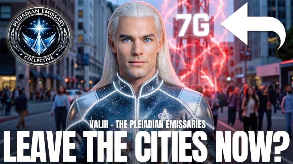 O se ata o le 16:9 i le lumanaʻi o loʻo faʻaalia ai se tagata Pleiadian lauulu sinasina o loʻo tu i se aai faʻaonaponei ma se foliga matuia ma faanatinati, o loʻo faʻavaa e le malamalama lanumoana ma le lanu magenta susulu. O loʻo aliali mai se faʻailoga vateatea lapotopoto i le agavale pito i luga, aʻo aliali mai se aū paʻepaʻe mafiafia ma se ata o tekinolosi a le aai "7G" i le taumatau pito i luga, e faʻamalosia ai autu o le tele o taulaga, faʻalavelave malosi, ma mea faʻatekonolosi. O tusitusiga tetele mafiafia i le pito i lalo e faitauina: "TUʻUA NEI AAI?" O le ata o loʻo faʻaalia ai le faanatinati e uiga i femalagaaiga tutoʻatasi, olaga e le o fesoʻotaʻi ma le eletise, nuʻu o le Lalolagi Fou, malosiaga saoloto, ma le valaʻau a Pleiadian e siitia mai faiga taulaga mafiafia agai atu i le pulea tutoʻatasi o fanua.