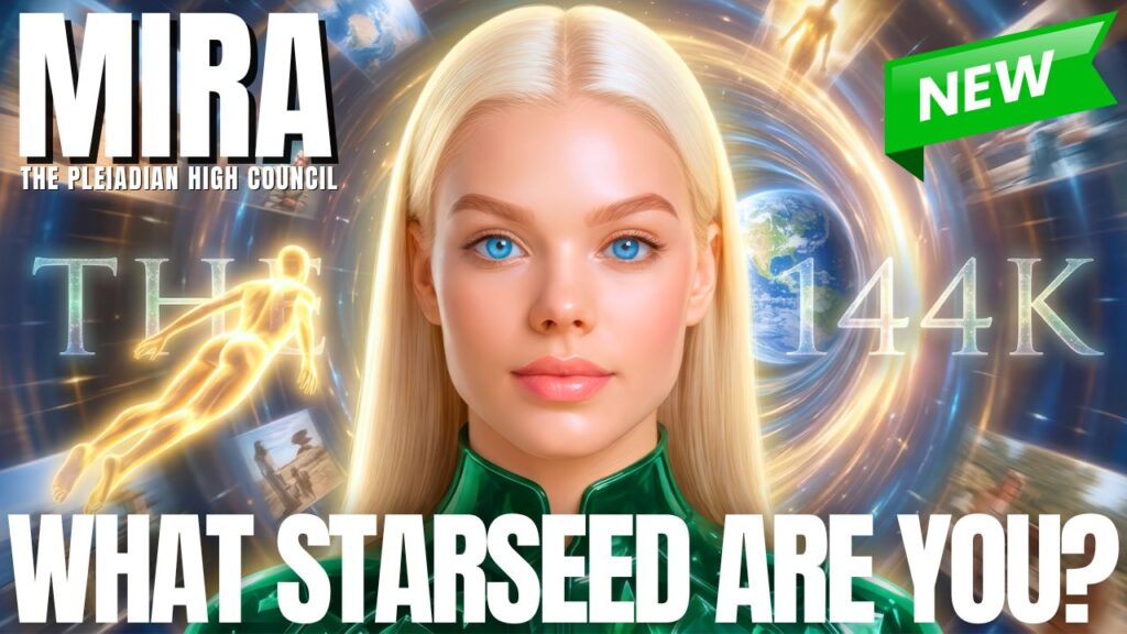 Imagem principal em formato 16:9 para o artigo “O que é uma Semente Estelar?”, apresentando Mira, do Alto Conselho Pleiadiano, em um luminoso retrato galáctico, cercada por luz cósmica, campos estelares e a ousada pergunta: “Que Semente Estelar você é?”. A imagem complementa um artigo sobre despertar espiritual que explora Sementes Estelares, linhagens da alma, feridas ancestrais, orientação Pleiadiana, sensibilidade corporal, ansiedade da missão e a lembrança mais profunda de quem você veio a ser.